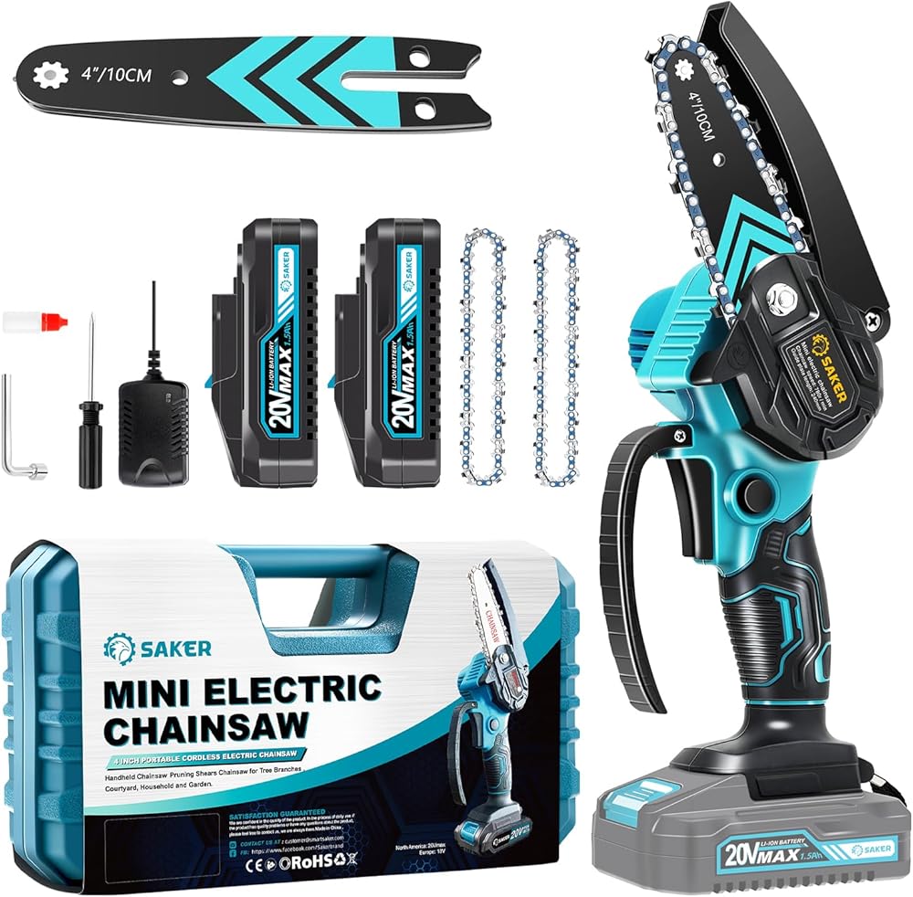 Saker Mini Chainsaw,Portable Electric Cordless Chainsaw and Saker Mini Chainsaw,4 Inch Portable Electric Chainsaw Cordless Bar