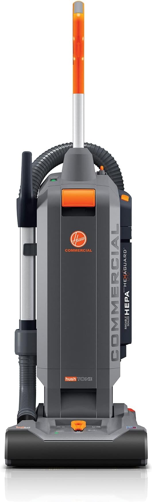 Hoover Commercial HushTone 13-Inch 2-Speed Upright Vacuum Cleaner with IntelliBelt Quiet Bagged HEPA Filtered Professional Rated, 40-Foot Long Cord, CH54113, Gray/Orange
