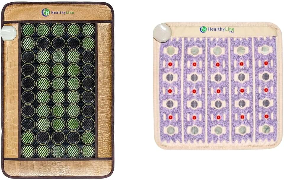HealthyLine Far Infrared Heating Pads for Back Pain Relief - Jade, Tourmaline, Amethyst Natural Gemstones Heat Therapy - Soft Mesh 3220 & TAJ2020