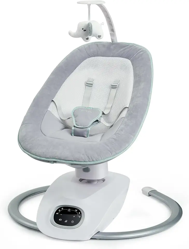 Momcozy CocoSway Baby Swing for Infants to Toddler, 3D-Motion Electric Baby Swing with 6 Motions & 4-Speeds, Remote Control, Infant Swing with 8 Preset Lullabies for Baby Boy Girl Up to 20 lbs