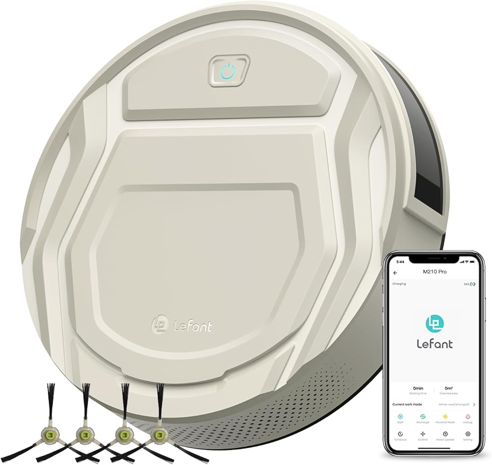 Lefant M210 Pro Robot Vacuum, 2200Pa Strong Suction, 120 Mins Runtime, Slim,Quiet, Self-Charging Wi-Fi/APP Remote Connected Robotic Vacuum Cleaner, Ideal for Pet Hair, Hard Floors