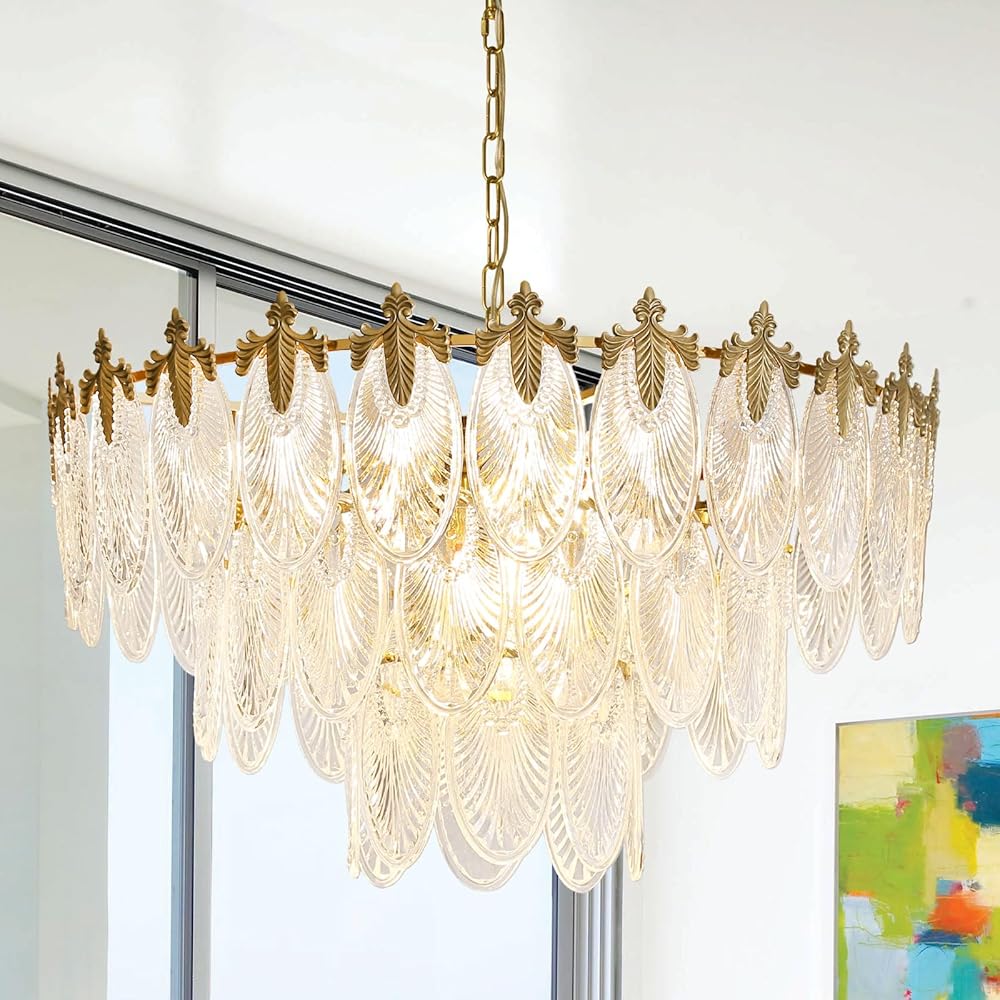 DLLT 31 in Modern Crystal Chandelier, 12-Light Gold Round Chandelier, 3 Tiers Crystal Pendant Lighting Fixture for Living Room, Bedroom, Dining Room, Adjustable Height, 3000k E12 Bulbs Included, UL