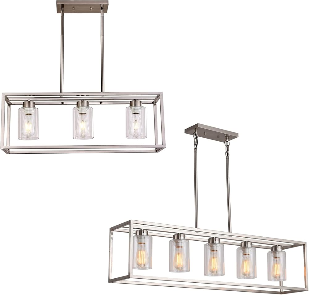 Dining Room Lighting Fixtures Hanging Farmhouse Brushed Nickel 3 Light and 5 Light Modern Pendant Lighting Contemporary Chandeliers with Glass Shade