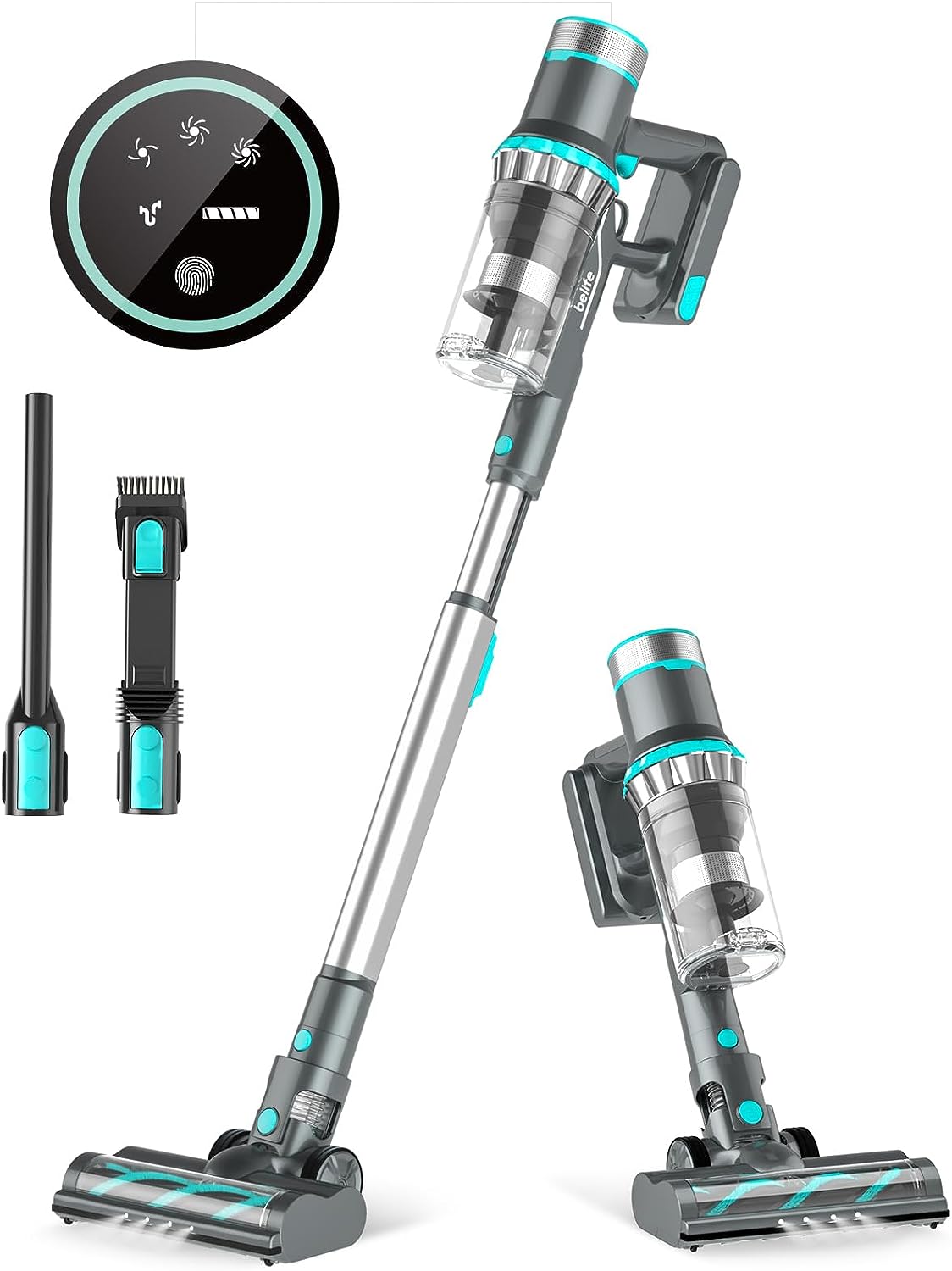 Belife BVC11 Cordless Vacuum Cleaner, 25Kpa Stick Vacuum Cleaners, LED Touch Display, Blue