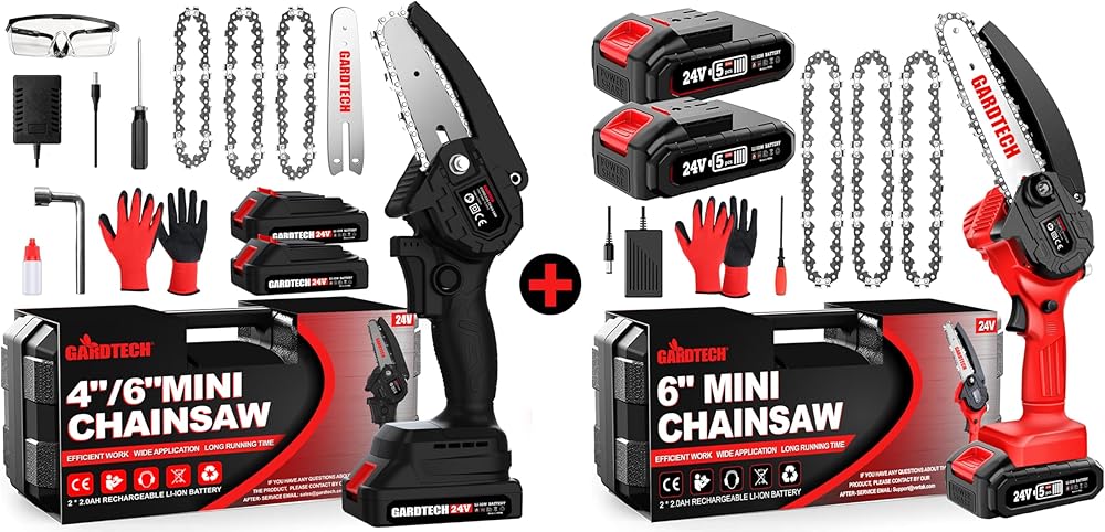 Mini Chainsaw 6 Inch, Gardtech Cordless Portable Electric Chain Saw Handheld Electric Chainsaws with 2023 Upgraded 4 Chains 2 Batteries Good for Olders, DIYer, Gardeners Continuously 2 Hours Work