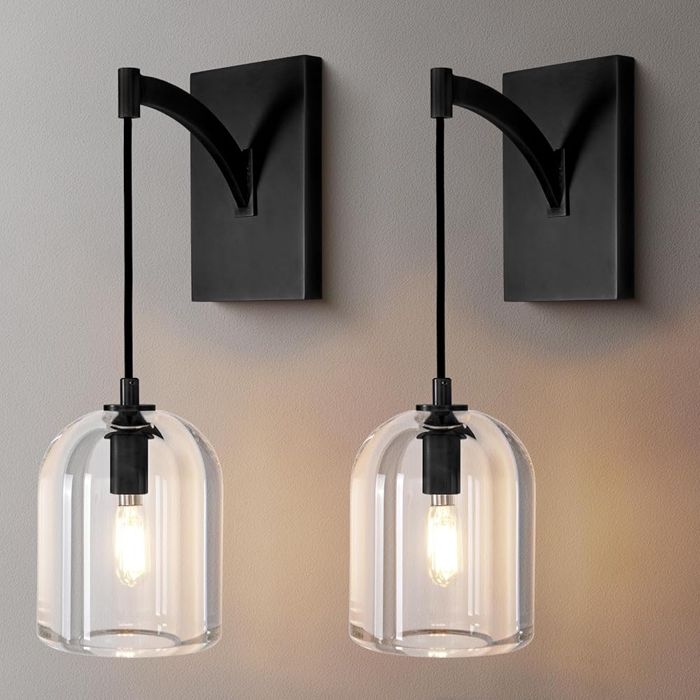 Modern Crystal Wall Sconce Set of Two, Black Hemisphere Wall Sconce, Black Wall Lamps Indoor for Bedroom Bathroom Vanity Light Fixtures includes Bulbs
