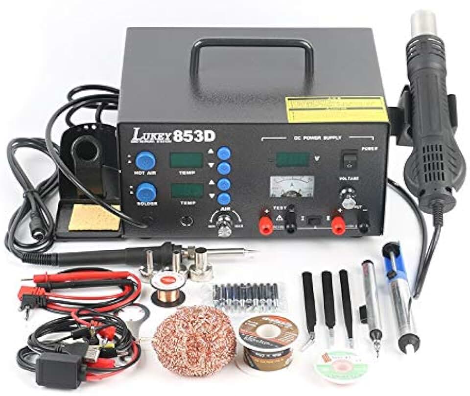Soldering Lukey 853D 3 in 1 Soldering Station Set Rework Electric Soldering Iron Hot Air Gun DC Power Supply 15V 2A For Phone PCB IC - CN