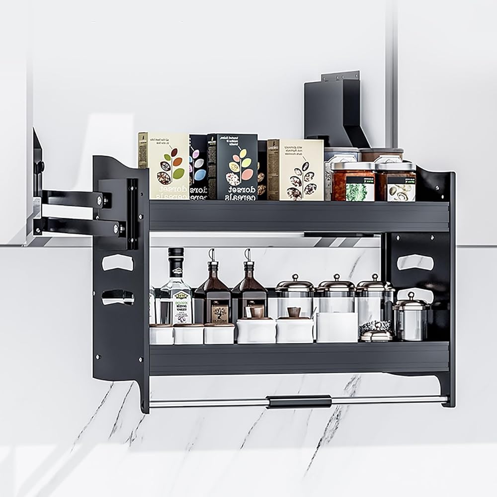Kitchen Top Shelf Pull Down Cabinet Organizer, Convenient Deep Sliding Under Shelf, Wall Mounted Dish and Spice Rack System Suitable for Upper Cabinet (Size : 26