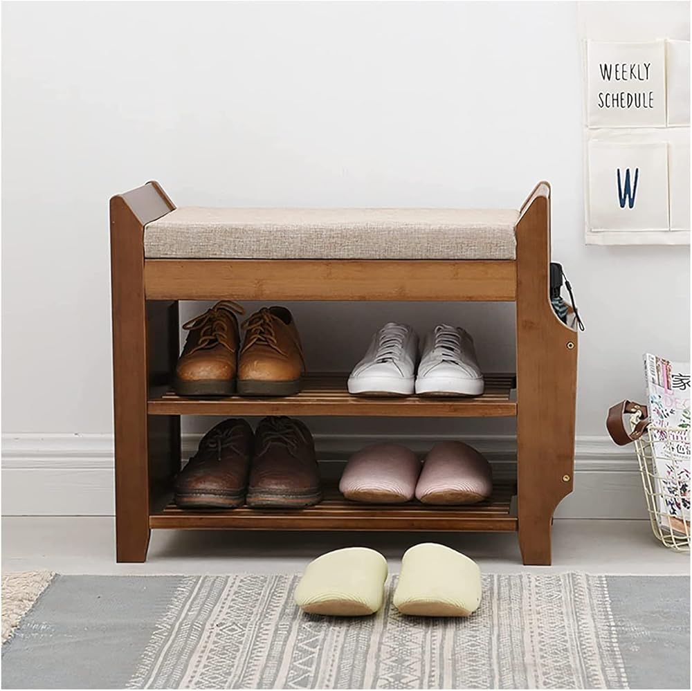 Shoe Storage Bench Entryway Hallway Furniture, Modern Shoe Bench with Drawer Storage Stool with Soft Seat Cushion Multifunctional Shoe Rack for Entrance Hall, 62 x 29.5 x 49.5 cm