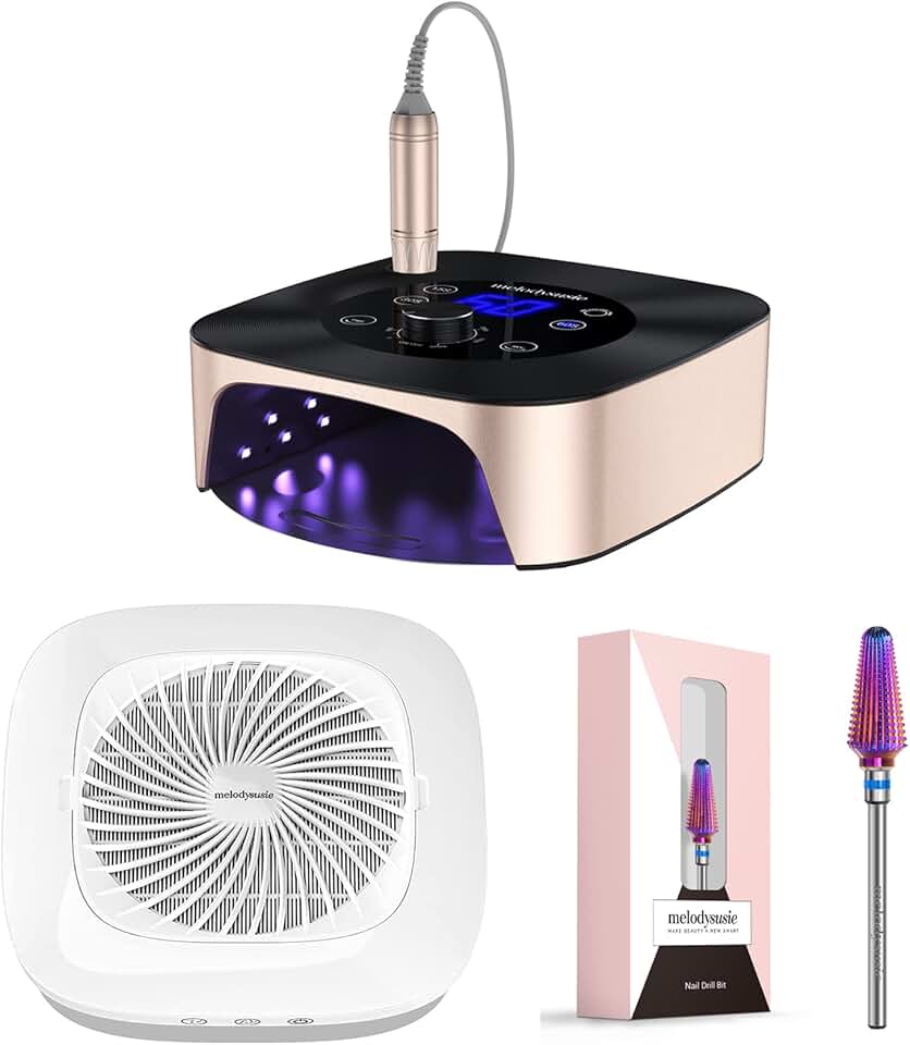 MelodySusie 2 in 1 Nail Drill with Lamp, Nail Dust Collector with Tornado Nail Drill Bits
