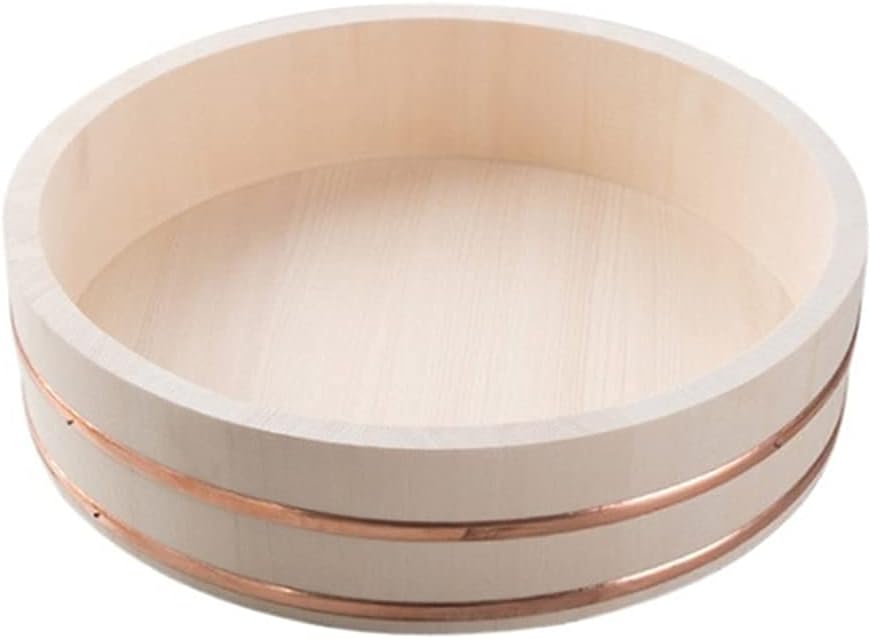 Large Wooden Sushi Rice Cooling Bowl Mixing Barrel Tub with Copper Hoop, Home Kitchen Food Container, 12 Sizss,66x16cm