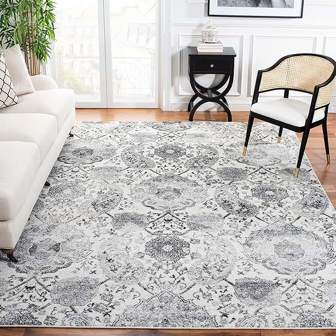 SAFAVIEH Madison Collection Area Rug - 12' Square, Cream & Silver, Boho Chic Glam Paisley Design, Non-Shedding & Easy Care, Ideal for High Traffic Areas in Living Room, Bedroom (MAD600D)