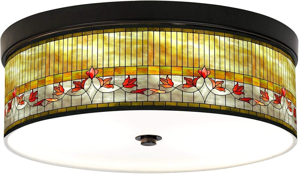 Tiffany-Style Lily Energy Efficient Bronze Ceiling Light with Print Shade