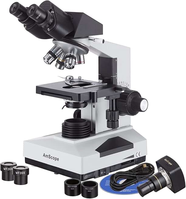 AmScope B490B-5M 40X-2000X Student Binocular Microscope + 5MP Camera