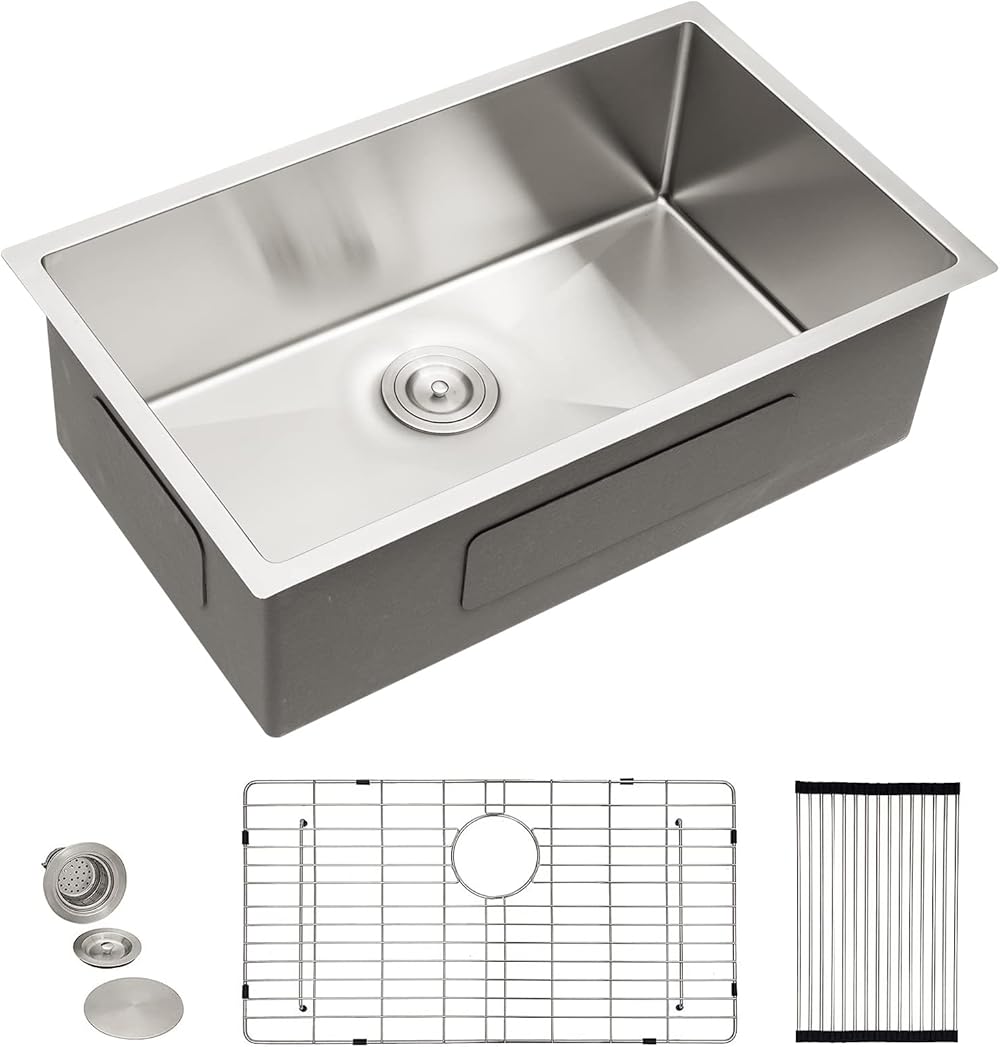 32 Undermount Kitchen Sink - Fulorni 32x19 Kitchen Sink Undermount 16 Gauge Stainless Steel Deep Single Bowl Rectangular Under Counter Sink Basin