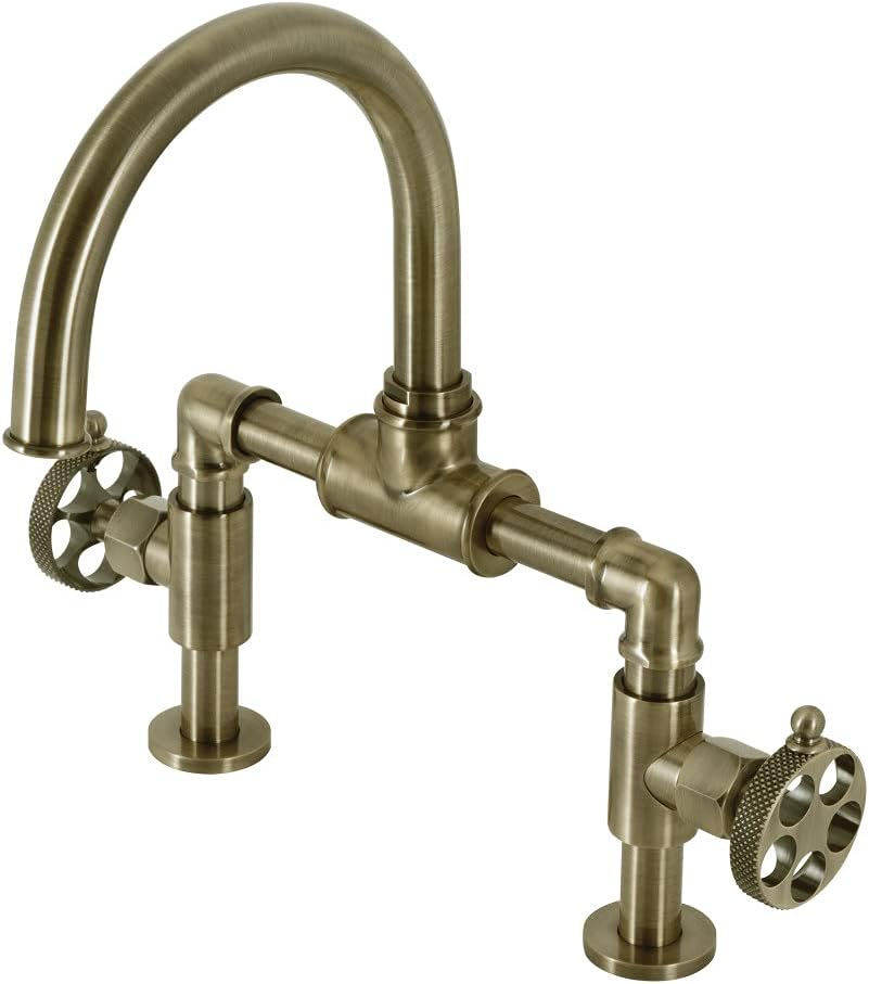 Kingston Brass KS2173RKX Webb Bridge Bathroom Faucet, Antique Brass, 12.63 x 6.5 x 12.5