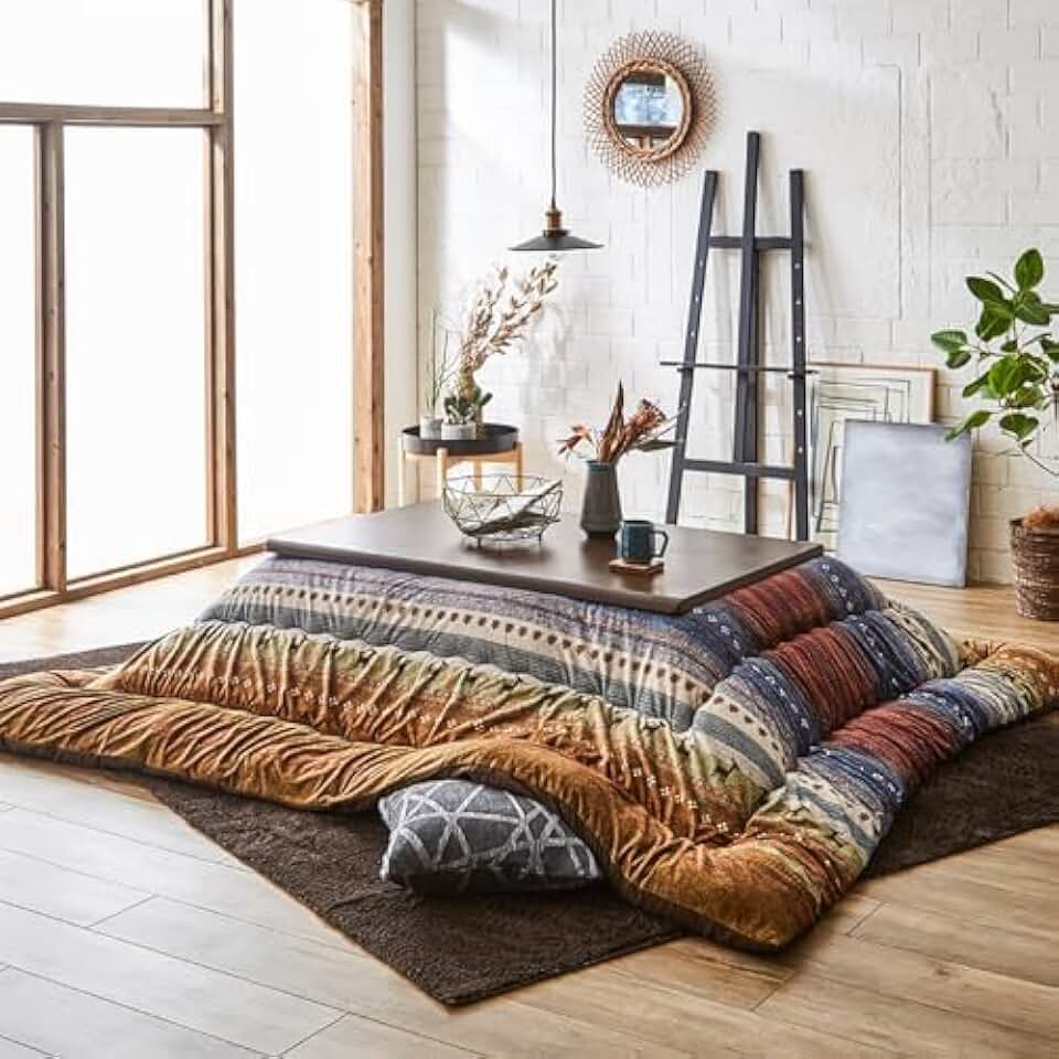 IKEHIKO Kotatsu Futon Comforter, Fluffy Premium Cotton Flannel, Kotatsu Square Rectangle Shape Multicolor Heater Table, Japanese Futon Craftsman, Made in Japan 1499 (205×315cm)