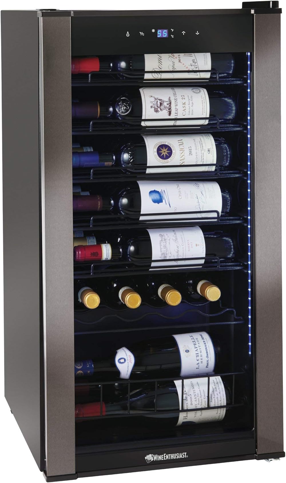 Wine Enthusiast VinoView 28-Bottle Wine Fridge - Freestanding Refrigerator with Matrix Shelves, Adjustable 39-65° F Thermostat, Double Pane Glass Door, & LED Display