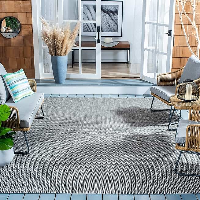 SAFAVIEH Courtyard Collection 9' Square Black/Beige CY8022 Indoor-Outdoor Waterproof Easy-Cleaning Patio Backyard Mudroom Area-Rug