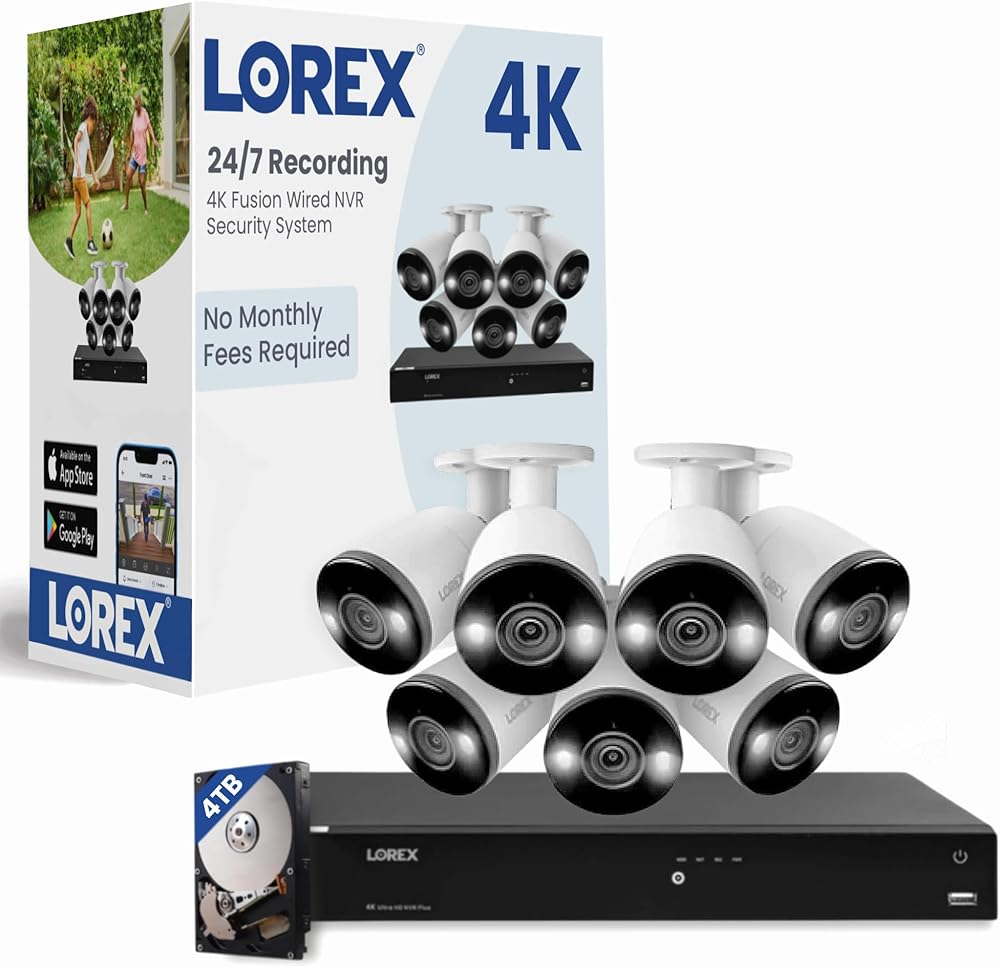 Lorex Fusion 4K PoE Outdoor/Indoor Smart Home Security Camera System, 4TB NVR, White – 7 Bullet IP Cameras, 16 Channel (Wired & Fusion WiFi) Monitoring, Color Night Vision, Smart Motion Detection Plus