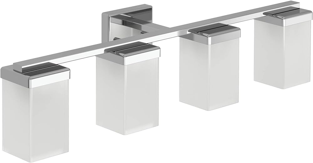 Moen YB8864CH 90 Degree 4-Light Dual-Mount Bath Bathroom Vanity Fixture with Frosted Glass, Chrome