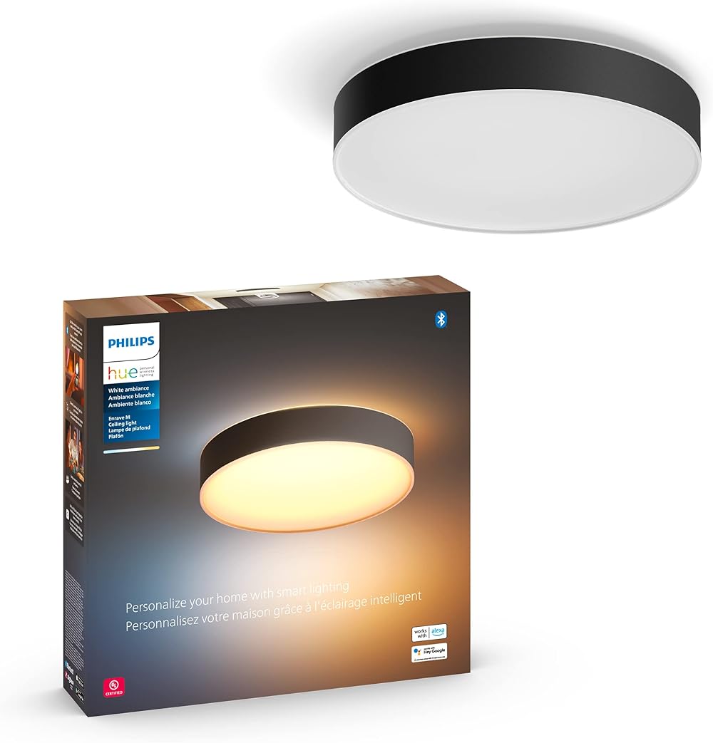 Philips Hue Enrave Medium Ceiling Lamp, Black -White Ambiance Warm-to-Cool White Smart LED Light - 1 Pack - Control with Hue App - Compatible with Alexa, Google Assistant, and Apple Homekit