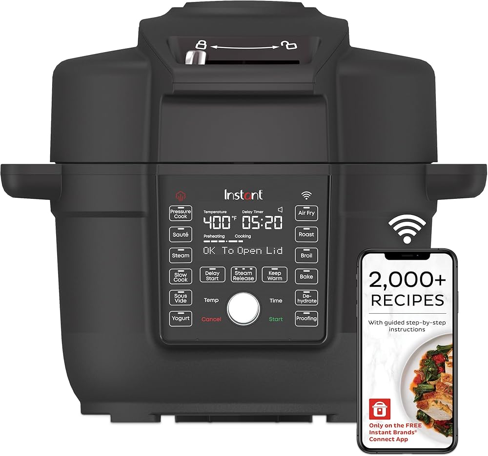 Pot 6.5 Quart Duo Crisp Ultimate Lid with WIFI, 13-in-1 Air Fryer and Pressure Cooker Combo, Sauté, Slow Cook, Bake, Steam, Warm, Roast, Dehydrate, Sous Vide, & More, Includes App with Recipes