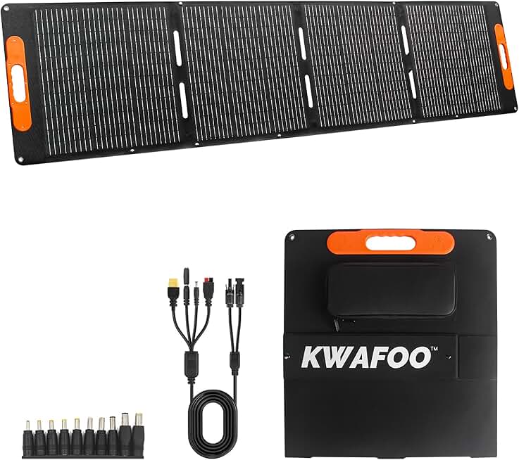 200W Portable Solar Panel, Foldable with MC4 connector, USB Output, Adjustable Kickstands, IP65 Waterproof Solar Charger for Power Station Phones RV Camping