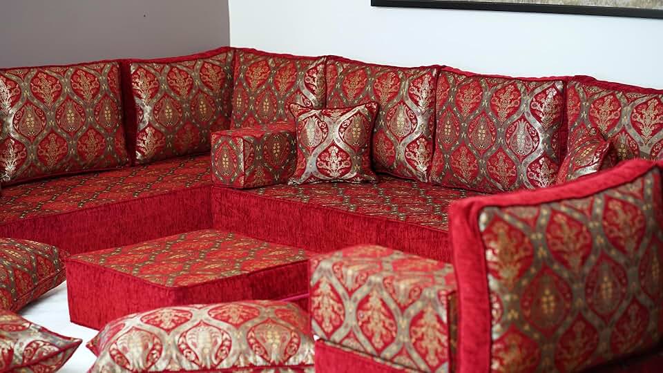 Majlis Sofa, Arabic Couch, Bench Cushion, Moroccan Sofa Set, Turkish Floor Sofa, Floor Seating, Diwan Sofa, Moroccan Furniture, Arabic Sofa (8'' Thickness Sofa, U Sofa + Ottoman + Pillows)