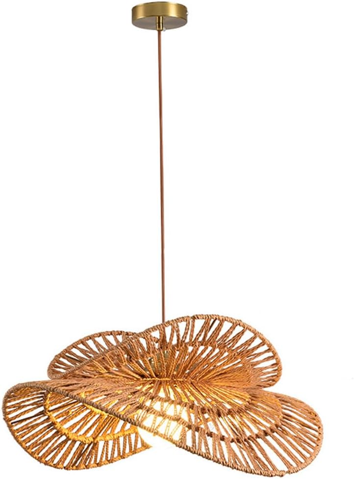 Paper Rope Pendant Lighting Fixtures, Handmade Wicker Hanging Ceiling Light Chandelier with Bamboo Woven Lampshade for Kitchen Island Dining Room Bedroom Hanging Lamp
