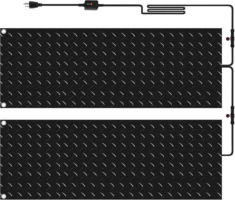 Riakrum 2 Pcs Heated Snow Melting Mats Outdoor Slip Proof Ice Heated Rubber Mat for Driveway Walkway Decks and Sidewalks Connection with 9.84 ft Power Cord for Winter Stairs (20 x 60 Inch)