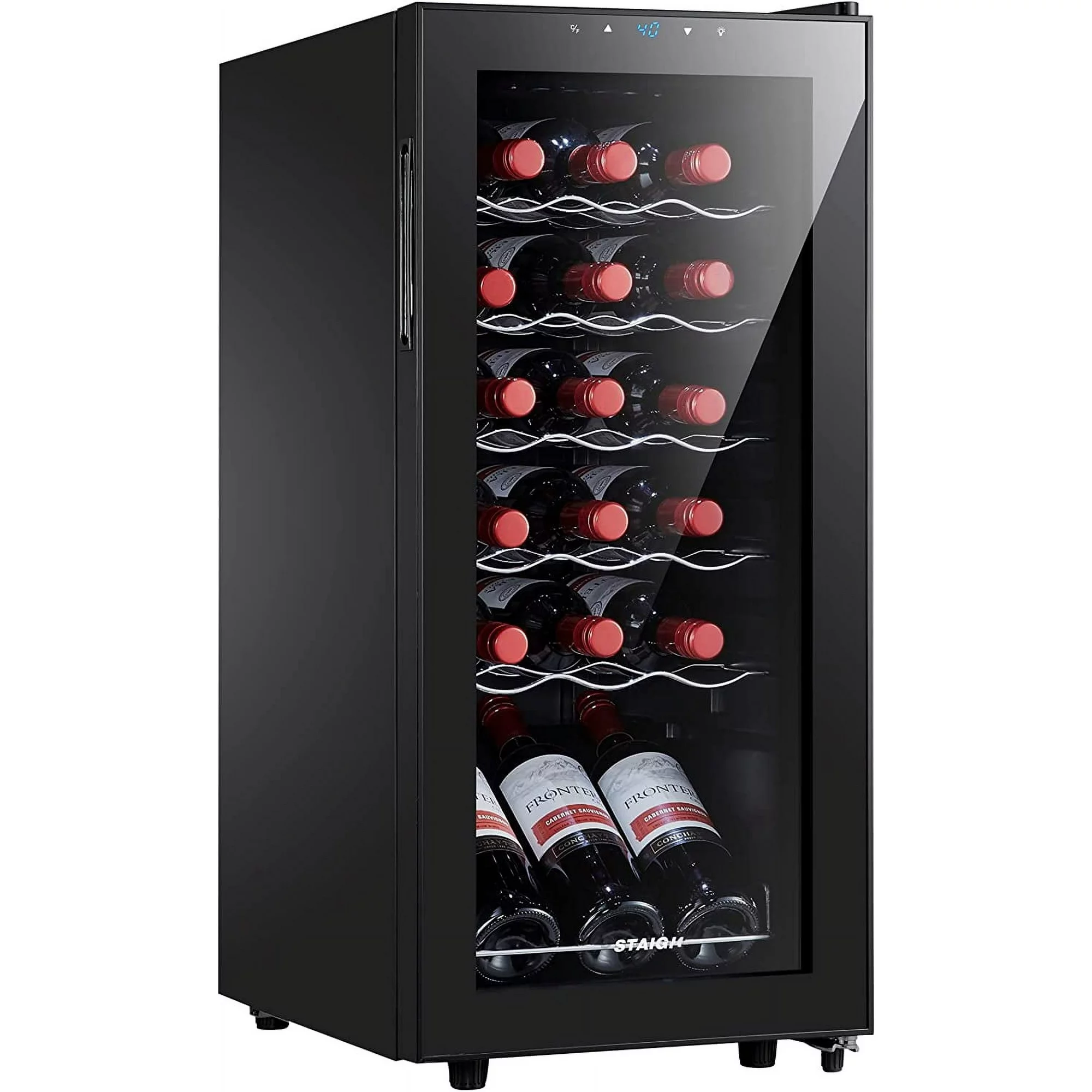 Mini Wine Fridge Freestanding, Wine Cooler Refrigerator w/Digital Control, Countertop Mini Fridge for Red & White, Glass Door