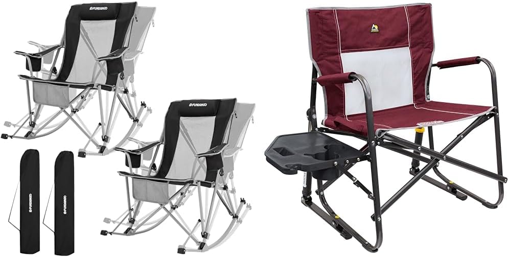 2-Pack Rocking Camping Chairs with High Back and Side Table, Folding with Cup Holders, Support 220lbs