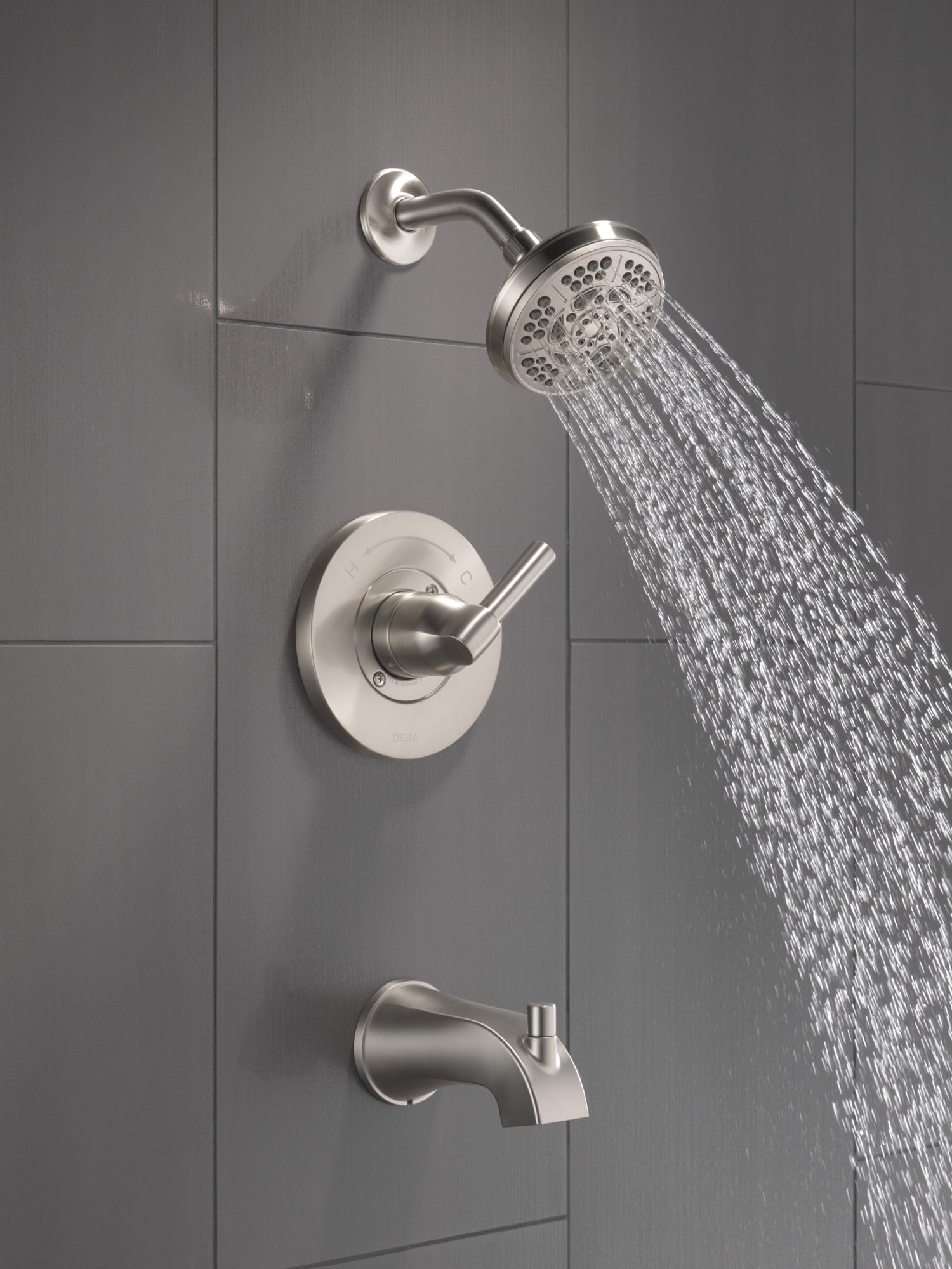 Delta Becker Spotshield Brushed Nickel 1-handle Multi-function Round Bathtub and Shower Faucet Valve Included