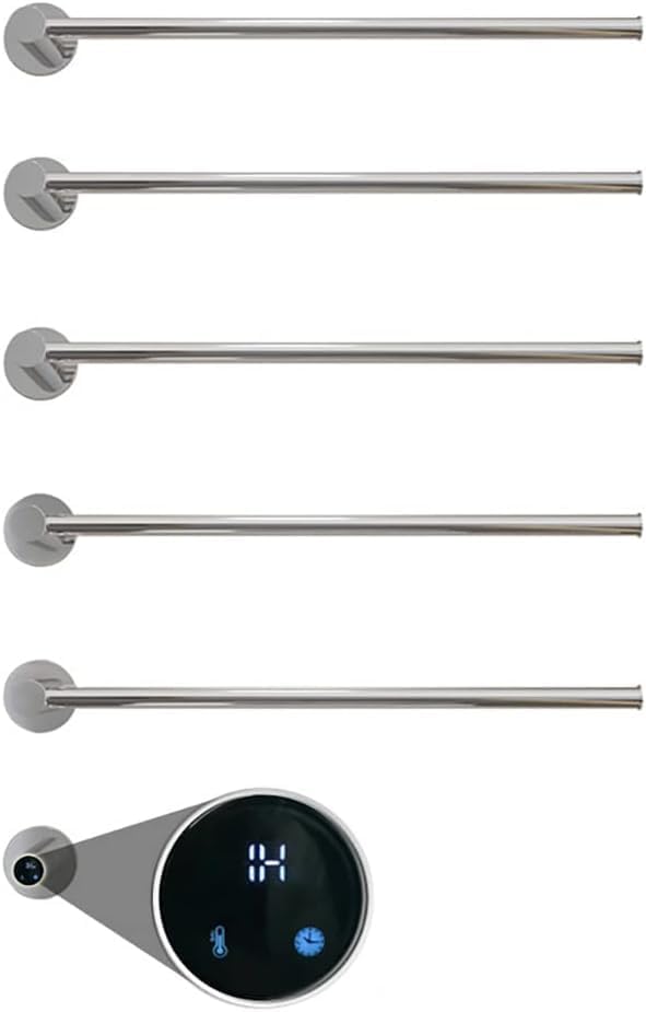 3/4/5 Bars Towel Warmer Rack for Bathroom with Timer/Temperature Control Wall Mounted Electric Heated Towel Rack with Fast Heating Hardwired Keep Bath Shower Towel Warming(5 Bars, Mirror Silver)