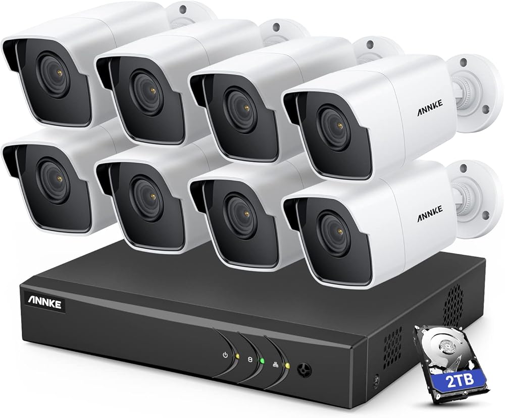 ANNKE 8 Channel 8 Camera Security System H.265+ DVR Recorder with 2TB HDD and 8X 5MP(2560TVL) Outdoor CCTV Bullet Cameras, IP67 Weatherproof,100ft Night Vision, Email Alert, Remote Access