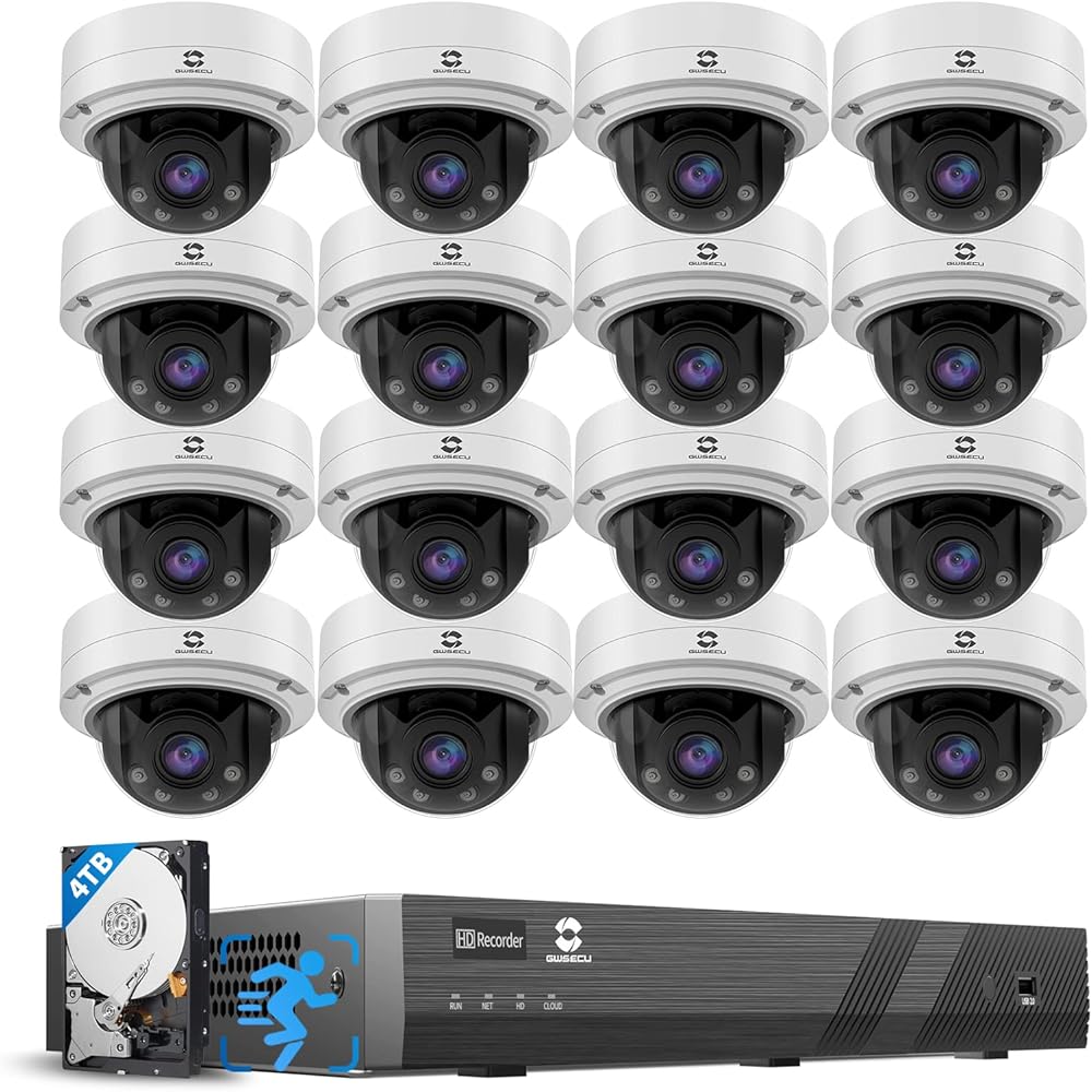 GWSECU 16 Channel Security Camera Systems, 4K/8MP 16CH NVR with 4TB HDD, AI Human Detection, 16x 5MP IP66 IK10 Vandal Dome 2.8-12mm Manual Varifocal Lens Microphone IP PoE Cameras, G51616SD57