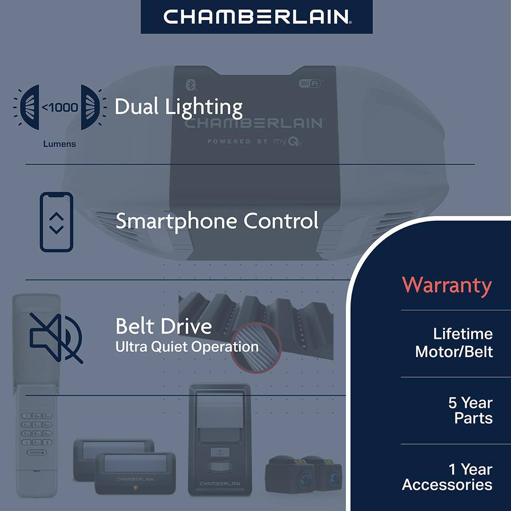 Chamberlain B4505T 3/4 HP Smart Quiet Belt Drive Garage Door Opener