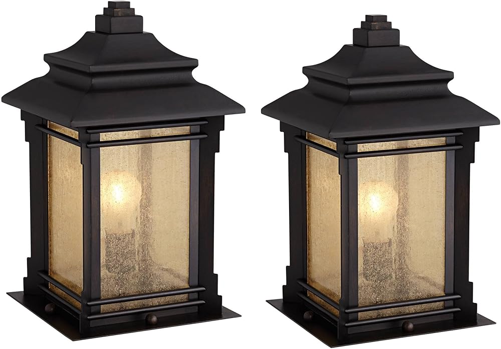 Hickory Point Rustic Farmhouse Outdoor Pier Mount Light Fixtures Set of 2 Walnut Bronze 16 1/2