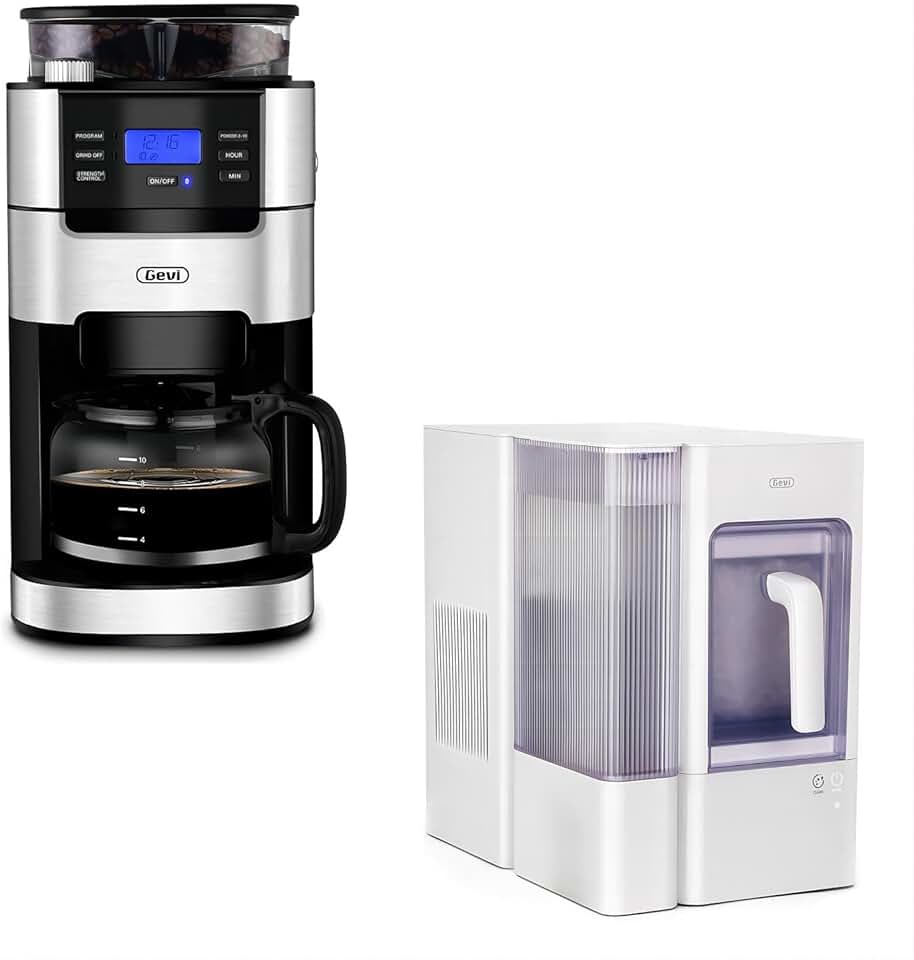 Gevi Adella Nugget Ice Maker Countertop with Portable Ice Basket, 10-Cup Drip Coffee Maker with Built-in Grinder