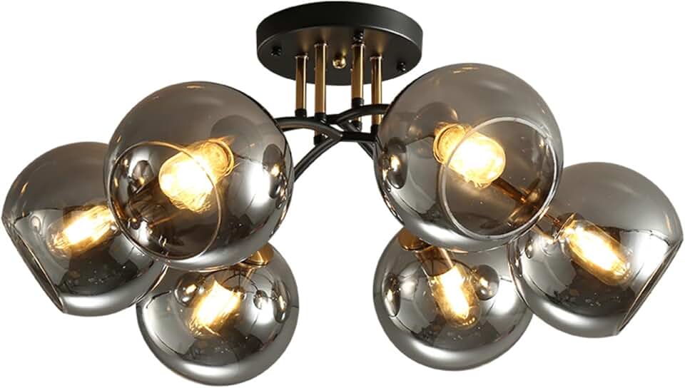 Post-Modern Ceiling Lamp,Semi-Flush Mount Ceiling Light Fixtures,E26/E27 Base Energy -Saving Lighting Fixtures,Home Dining Table Kitchen Living Room Bedroom Close to Ceiling Lights/Grey/6-Li