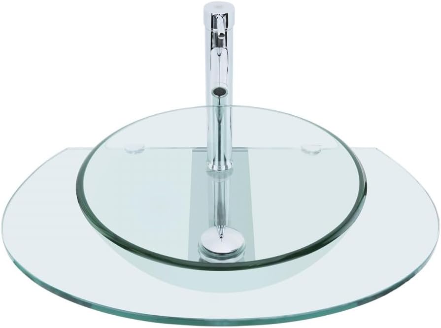 Renovators Supply Corona Glass Wall Mount Sink - Small Vessel Sink with Chrome Faucet and Drain - Tempered Glass Wall Hung Sink - Modern Bathroom Sink for Small Spaces - Scratch and Stain Resistant