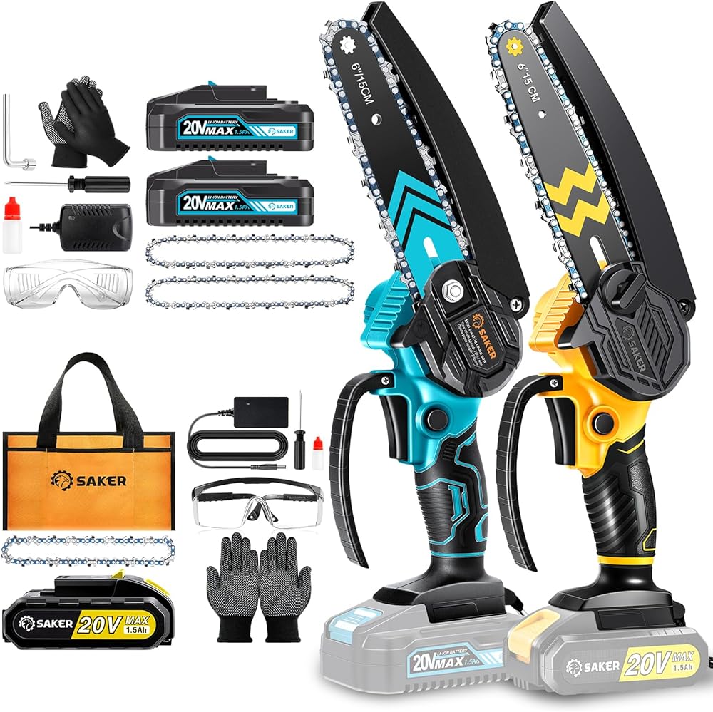 Saker Mini Chainsaw,6 Inch Portable Electric Chainsaw Cordless and Saker Mini Chainsaw Cordless 6-Inch 2023 Upgrade Switch Security Lock