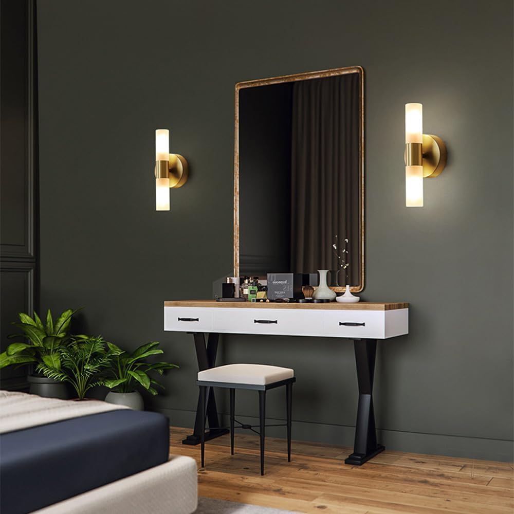 Modern LED Linear Decoration Bathroom Wall Up Down Double Lamp Gold White Frosted Glass Brass Wall Mounted Light Long Bar Mid Century Wall Lamp,Adjustable wall light fixture
