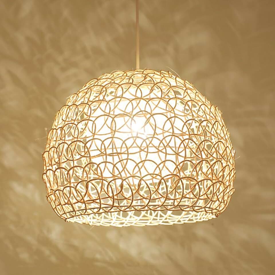 Rattan Basket Lamp Shade Hollow Chandelier Rustic Style Bamboo Cage Metal Restaurant Decor Lamp Adjustable Cord - Hallway Ceiling Light Fixtures for Bedroom Living Room Study Room/50Cm