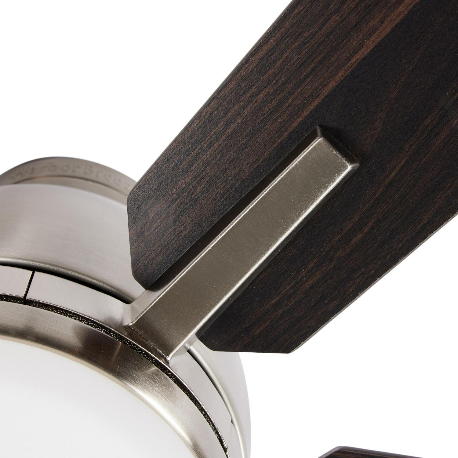 Harbor Breeze Bradbury 48-in Brushed Nickel Integrated LED Indoor Downrod or Flush Mount Ceiling Fan with Light and Remote (6-Blade)