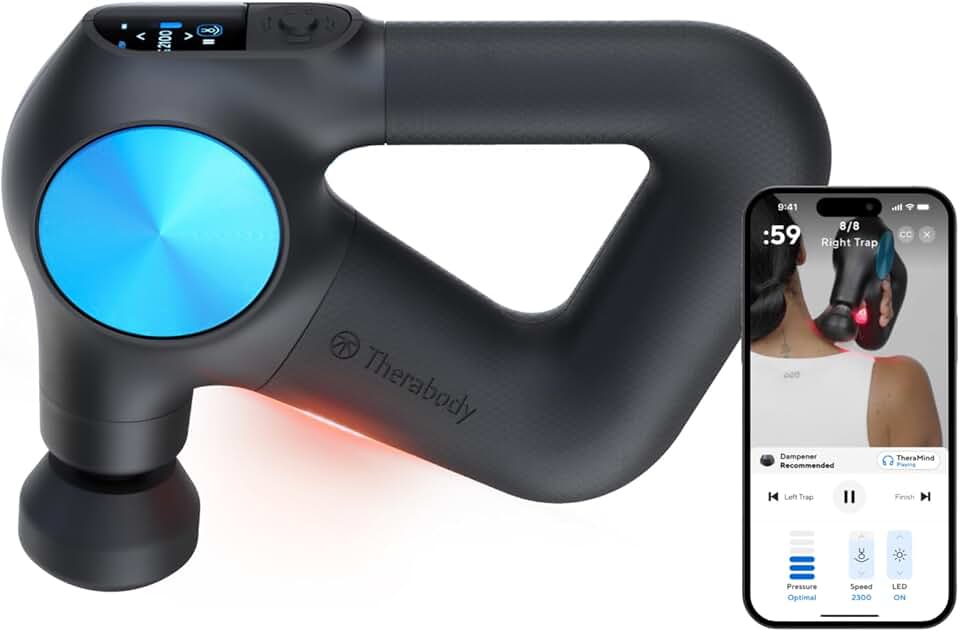 TheraGun Pro Plus 6-in-1 Deep Tissue Percussion Massage Gun - Handheld Personal Massager for Full Body Pain Relief & Muscle Tension with Biometric Breathwork, Vibration & Heated Attachments