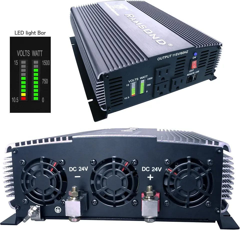 Sunray 1500/3000 Watts W True Pure Sine Wave Power Inverter Generator (Remote Starter Ready) Back Up 24V DC to 115V 60Hz AC RV Truck Car Solar Off Grid ETL Listed to Conform to UL 458 STD