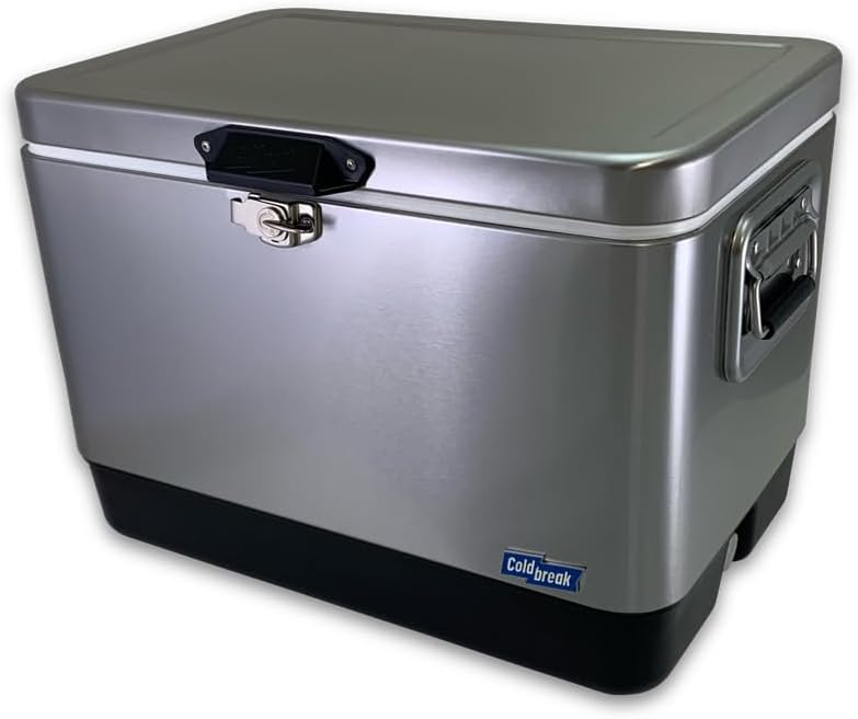 Coldbreak Ice Chest 54 Quart Cooler, Stainless Steel, Stainless Drain Plug, Reinforced Handles, USA Company
