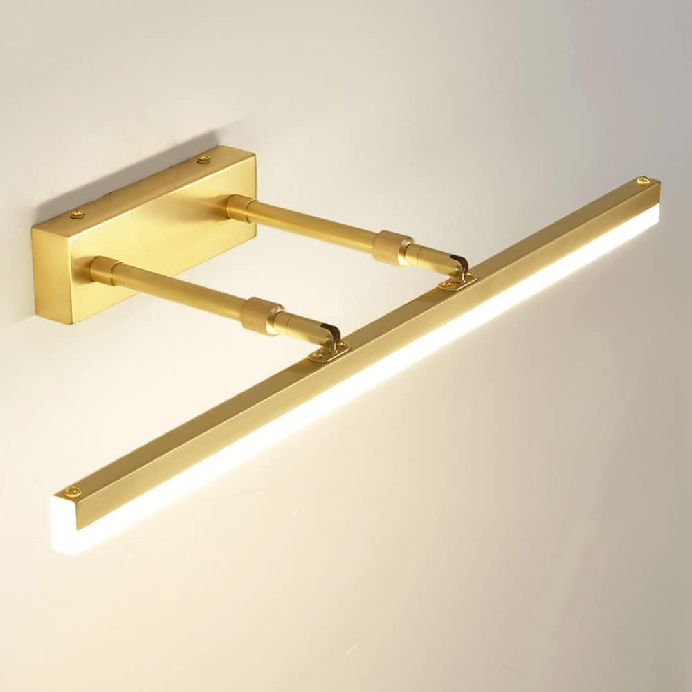 LED Brass Mirror Front Lamp Linear Bathroom Light Fixture, Copper Bar Over Mirror Lighting Fitting, Adjustable Vanity Wall Sconce Mirror Lamps for Bath Washroom Dresser